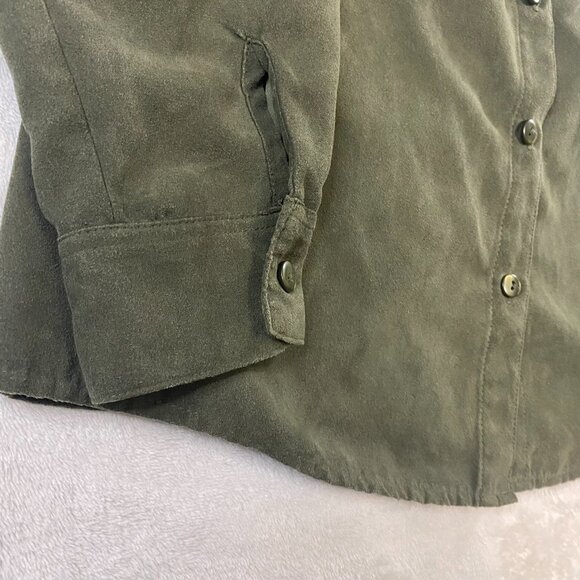 Sonoma Suede Button Up Shirt Olive Army Green Size PM - Picture 5 of 9